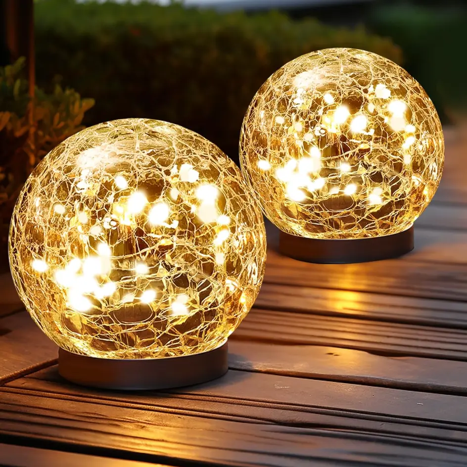 Solar Powered Cracked Glass Globe Lights - Outdoor Waterproof LED Ball Lamps for Patio, Yd, Tabletop, Pathway (Home Improvement, Garden Decor Supplies)