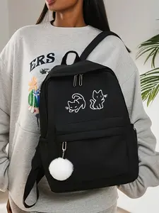 Cute 2D Cartoon Cat Print Backpack, Spacious Unisex Design, Perfect for Everyday Use, Outings, Commuting, Travel, Excellent Birthday Gift