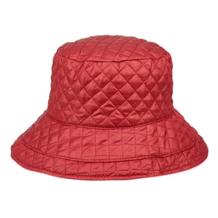 Foldable Water Repellent Diamond-Quilted Quilted Rain Hat w/Adjustable Drawstring Bucket Hat