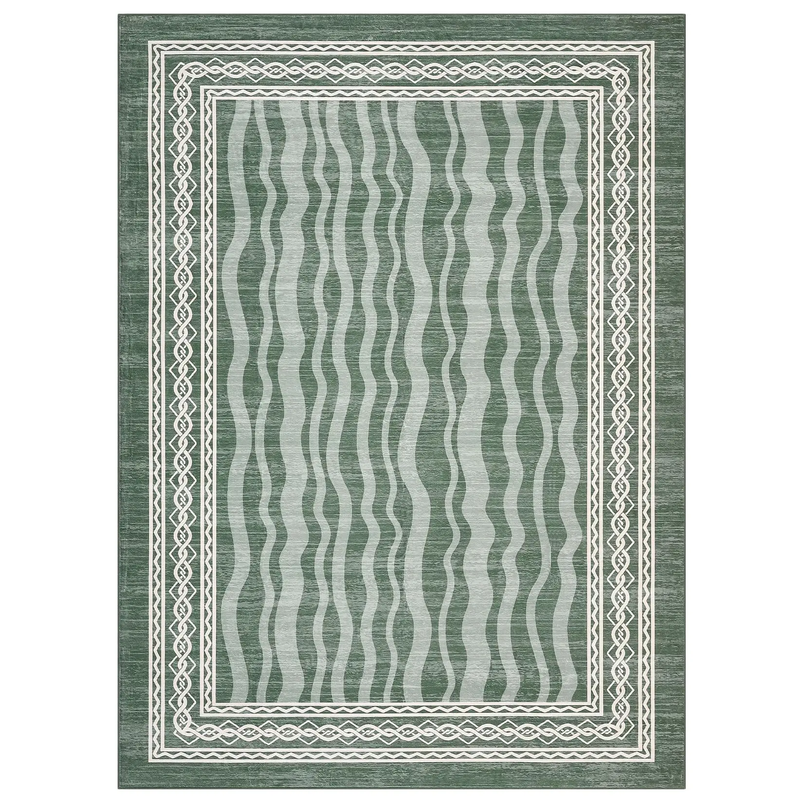 GARVEE 10x13 Area Rugs for Living Room, Large Carpet Modern Bordered Print Rug for Bedroom, Contemporary Machine Washable Low Pile Area Rugs  for Dining Room Playroom Home Office Decor Green