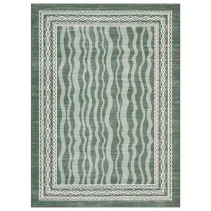 GARVEE 9x12 Area Rugs for Living Room, Large Carpet Modern Bordered Print Rug for Bedroom, Contemporary Machine Washable Low Pile Area Rugs  for Dining Room Playroom Home Office Decor Green