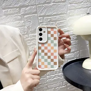 Phone Case: Colorful Checkerboard Pattern White Tall Bamboo Drop-Proof Shock-Absorbing Protective Phone Case, Suitable for Samsung A03S A04 A12 A13 A15 A21S A24 A25 A32 A33 A34 A35 A50 A51 A52 A53 A54 A55 A71 S20/FE S21/FE/PLUS/ULTRA S22/PLUS/ULTRA