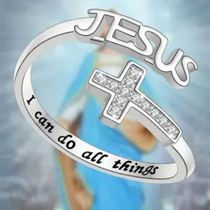 1pc Jesus Everything Ring Simple and stylish cross opening adjustable ring., Best for Christmas
