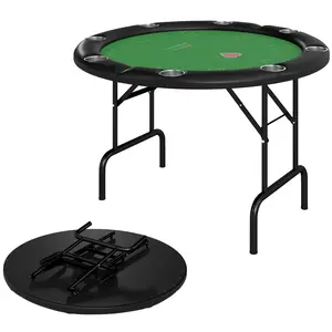 Soozier Poker Table Foldable 47" Round Casino Folding Game Table for 8 Players with Cup Holders, Green
