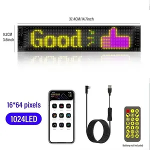 16x64 Flexible LED Display Screen, 92x374mm Programmable LED Sign, Bluetooth App Control Scrolling Text Panel for Car, Bar, Party & DIY Projects, cool car stuff for men
