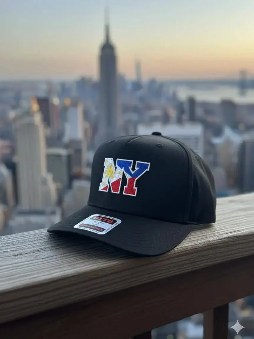 NY Filipino Flag Hat – Black Snapback Cap with Philippine Flag Embroidery, Filipino Pride Streetwear, New York Filipino Hat