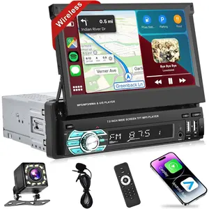 【Roinvou】7" Single Din Car Stereo Radio with Carplay Android Auto Mirror Link Upgrade Wireless, Foldable Touchscreen Bluetooth Car Audio with FM Radio, USB/TF/AUX/Type-C Port+Backup Camera&MIC