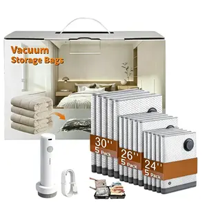 【2026 Upgraded】X7 Cordless Travel Vacuum Storage Compression Bag Set – 15-Pack in 3 Sizes – USB Rechargeable Handheld Pump with Built-In Battery – Waterproof & Reusable Space Saver for Clothes & Packing, Perfect for Carry-On Suitcases