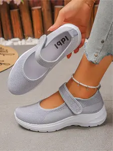 Breathable Mesh Sneakers for Women, Lightweight Soft Sole Anti-Slip Casual Shoes, Magic Tape Low-Top Single Shoe for Middle Aged Ladies