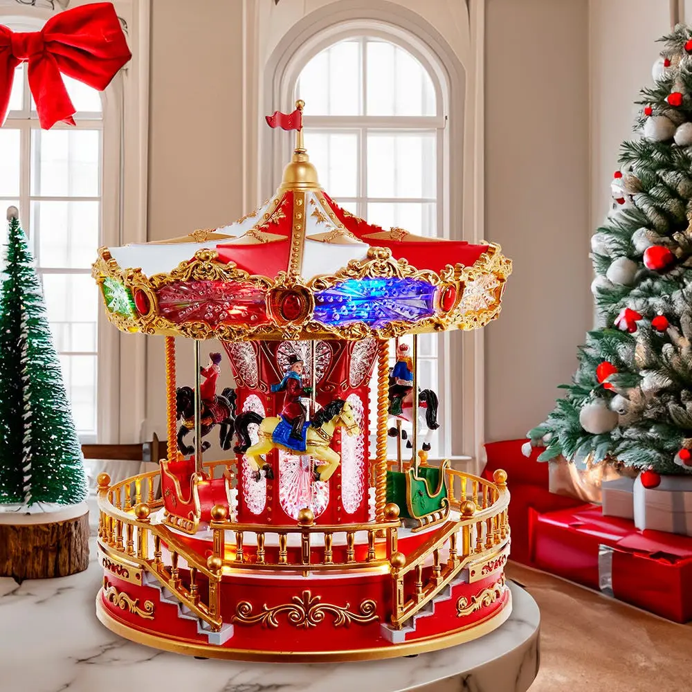 Pre-Order 11.1" Battery Operated Multicolor LED Lighted Musical Santa Carousel W Motion Table Piece