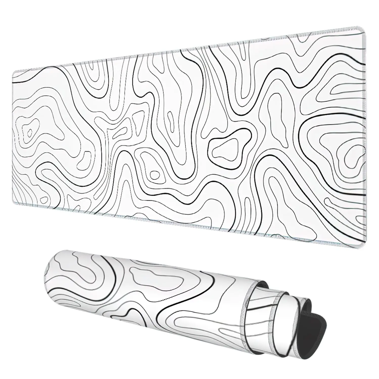 Black White Topographic Mouse Pad Gaming Mousepad 31.5 x 15.75in Large Keyboard Pad XL Mouse Mat for Home Office