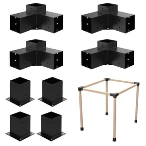 Heavy Alloy Steel Pergola Kit for 4"x 4" (Actual 3.6" X 3.6") Lumber，8pcs (4pcs 3-Way , 4pcs Base) Corner Bracket Woodworks DIY Post Base Kit,  Suitable for Backyard，Gardens，Patio and Metal Gazebo Kits