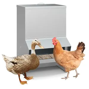 COSTWAY - Wall Mount Galvanized Chicken Feeder 50 Pounds Capacity-Silver