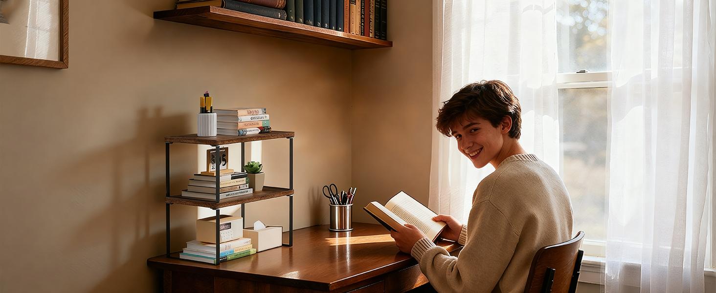 Golener Countertop Organizer Corner Shelf, 2 Tier Adjustable Stackable Corner Shelves for Kitchen, Bathroom, Spice Rack, Coffee Area, Cabinet, Dresser Table, Corner Counter Shelf Stand, Rustic Brown