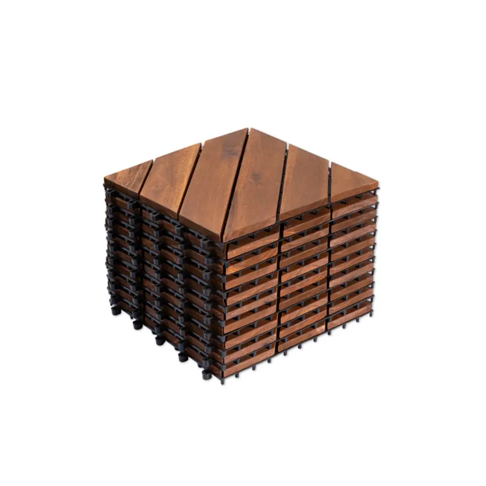 littleox 10 PCS 12 x 12 Interlocking Deck Tiles Diagonal Pattern Natural Acacia Wood Interlocking Flooring Tiles Waterproof All Weather For Patio Garden Pool Balcony Outdoor Decking