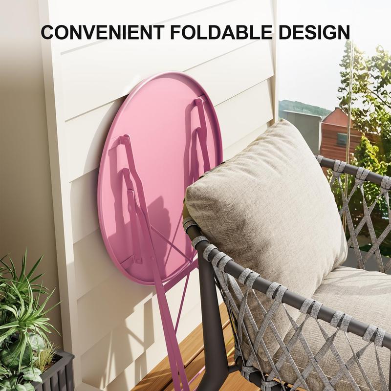 3-Piece Folding Bistro Set, Foldable Patio Furniture Set with Premium Frame, Outdoor Bistro Table and Chairs Set of 2 for Patio and Garden, Pink
