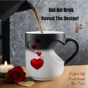 Magic Color Changing Mug Heart, Thermosensitive Ceramic Mug 11 Oz/330 Ml, Romantic Valentine's Day Gift for Her, Mom Birthday & Lover Romance