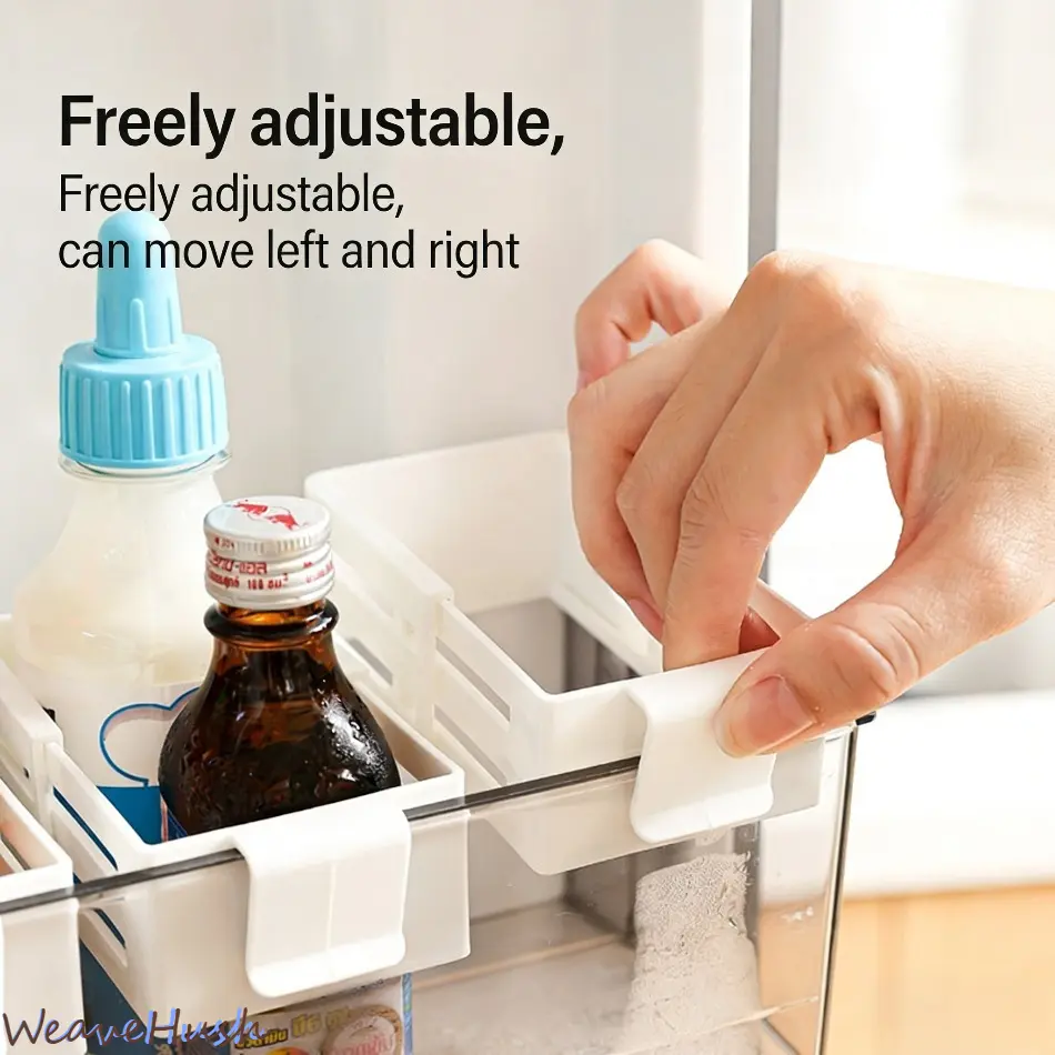 White Hanging Refrigerator Organizer Bins, 2-Pack Adjustable Plastic Drawers, Retractable Design for Compact Kitchen Storage, Refrigerator Storage Box Retractable (White)