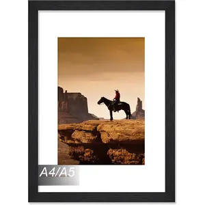 Black A4 Frame, Engineered Wood Frame Display Papaer Size A5 Picture with Mat or A4 without Mat, Wood-grain for Photo 8.27 x 11.69 inch for Wall - 1 Pack