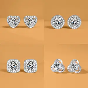 Zirconia Heart Earrings Moissanite Simulated Diamond Six Claw Studs Geometric Jewelry for Women)