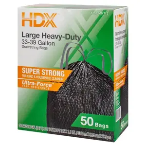 33-39-Gal. Black Heavy Duty Drawstring Trash Bags with 20% PCR (50-Count)