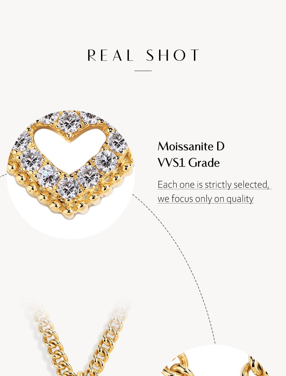 VVS1 GRA Certified Moissanite Pendant Necklace for Women Romantic Heart - S925 Sterling Silver