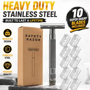 Men’s Ultra-Sharp Classic Double-Edge Safety Razor – Stainless Steel Weighted Manual Shaver, Precision Blades for Smooth & Close Shave, Handmade Alloy Handle, Long-Lasting, Travel & Home Use – Traditional Razors for Men & Women, 10 Replaceable Blades
