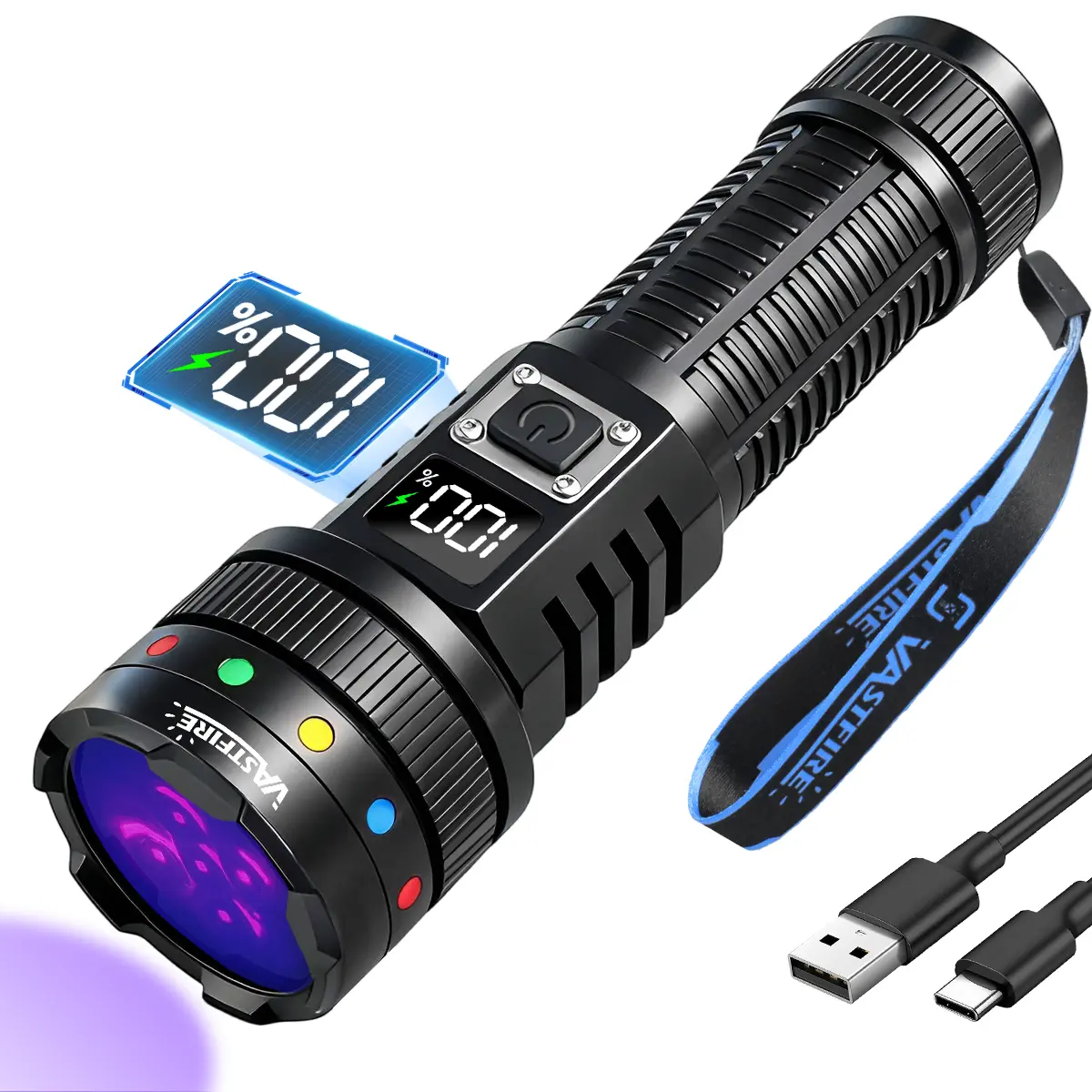 365nm UV Flashlight Black Light, USB-C Rechargeable UV Torch with LCD Display & Aluminum Body, Pet Urine Detector for Cats & Dogs