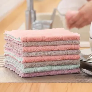 10 Counts Double-Sided Kitchen Towels, Super Absorbent, Reusable, Soft and Durable for All Kitchen Needs, Microfiber Coral Velvet Dishtowels Multipurpose Reusable and Cleaning Rags