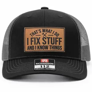 [HOT] I Fix Stuff Graphic Print Richardson 112 Leather Patch Trucker Hat, Mechanic Mesh Snapback Cap, Funny Work Hat for Men (1)