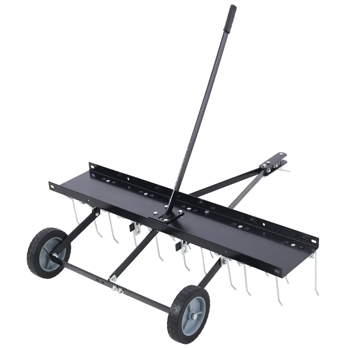 40-Inch Tow-Behind Lawn Sweeper Dethatcher, Heavy Duty 2-in-1 Garden Rake Tool, Steel Tine Attachment for Riding Mower Tractor, Durable Rust-Proof Tines, 40.00inL×41.20inW×45.00inH, 70lbs, Improves Lawn Health, Smooth Outdoor Maneuverability, Outdoor Gard