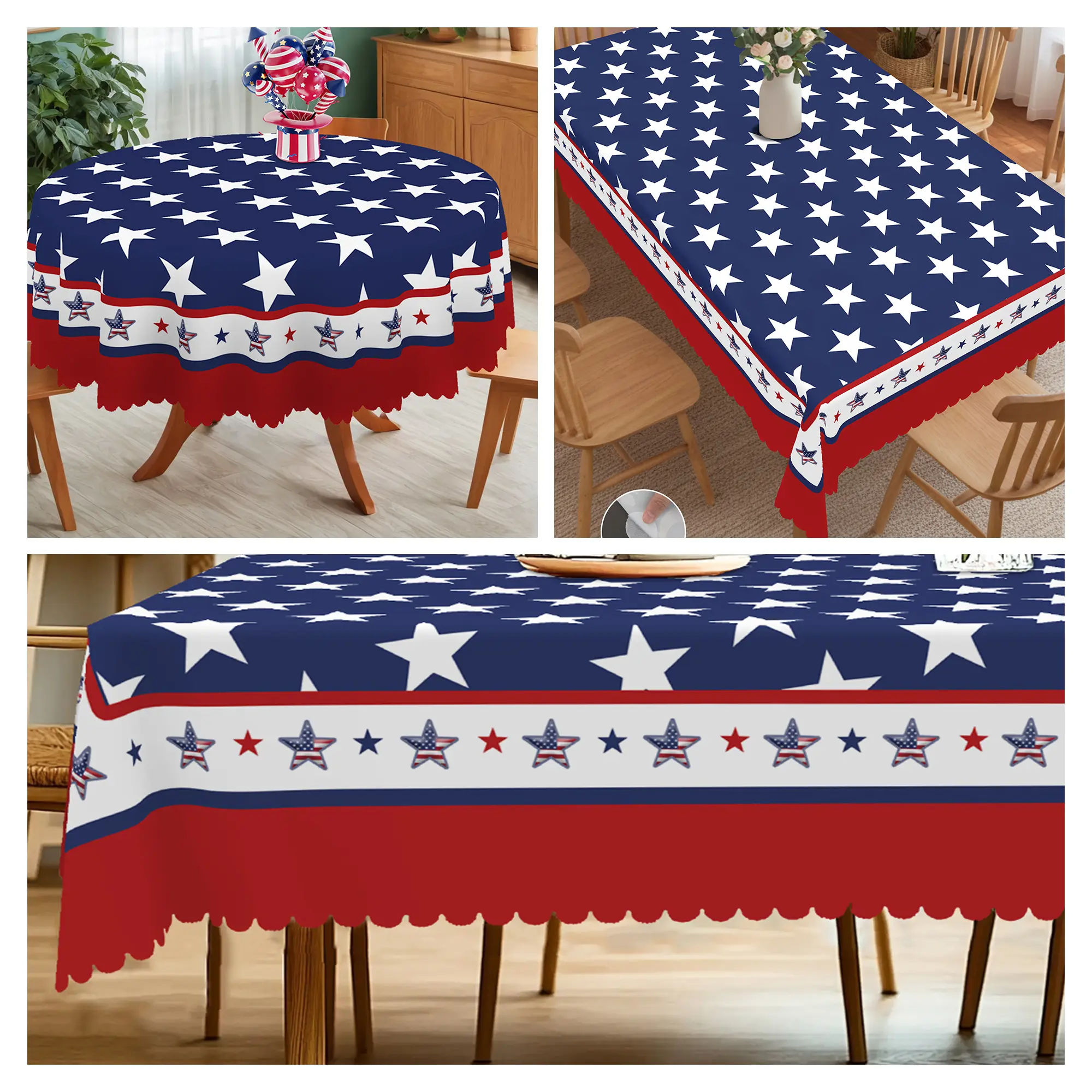 1pc Independence Day Tablecloth - American Flag Star Design Patriotic Red White Blue Decor, Polyester Round/Rectangular Table Cover For 4th Of July Parties, BBQ, Picnic, Indoor/Outdoor Home Independence Day Decorations, Table Cover table  linens