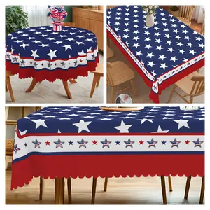 1pc Independence Day Tablecloth - American Flag Star Design Patriotic Red White Blue Decor, Polyester Round/Rectangular Table Cover For 4th Of July Parties, BBQ, Picnic, Indoor/Outdoor Home Independence Day Decorations, Table Cover table  linens