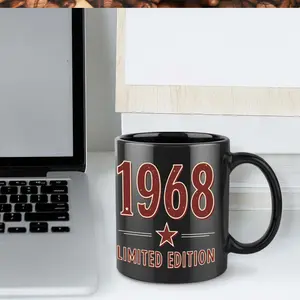 1pc 1968 Star Coffee Mug, 11oz Ceramic Tumbler with Vintage Design - Limited Edition, Ideal for All Seasons, Perfect for Birthdays & Holiday Gifts, Holiday Gift Item | Retro Coffee Mug | Durable Ceramic, Coffee Mug