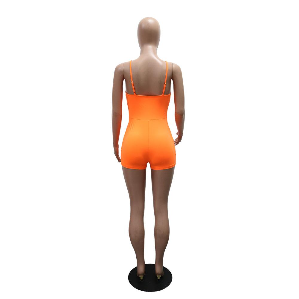 Solid Color Tight Strapless Jumpsuit Short Pants for Women