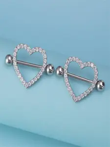 Stainless Steel Zircon Heart Stud Earrings, Unisex Punk Style Jewelry Gift, All-Season Fashion Accessories for Men & Women