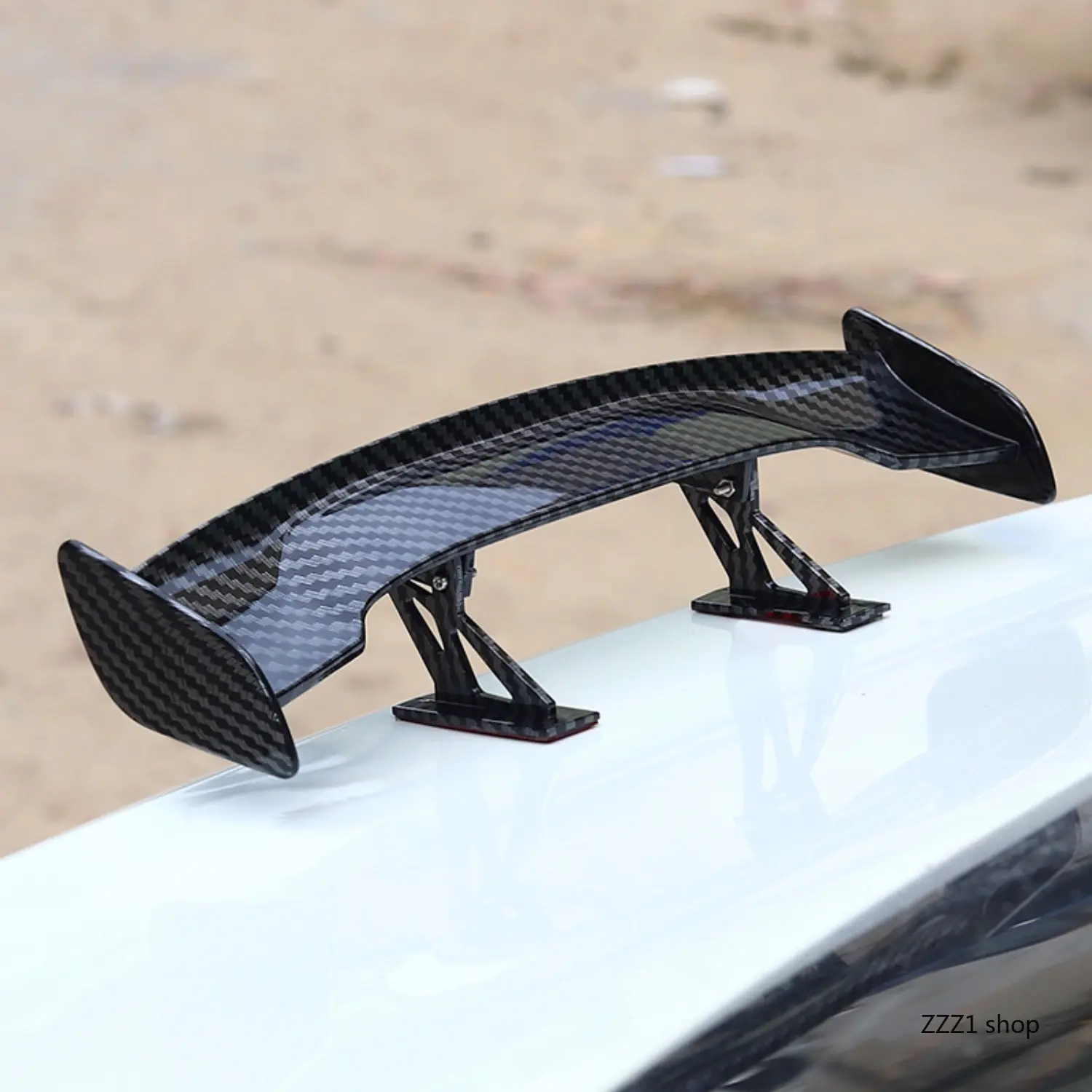 Universal Mini Carbon Fiber Look Automotive Rear Spoiler Wing - Punch-Free Vehicle Accessories, Racing-Style Car Tail Decoration, Aesthetic Gadget for Gifting