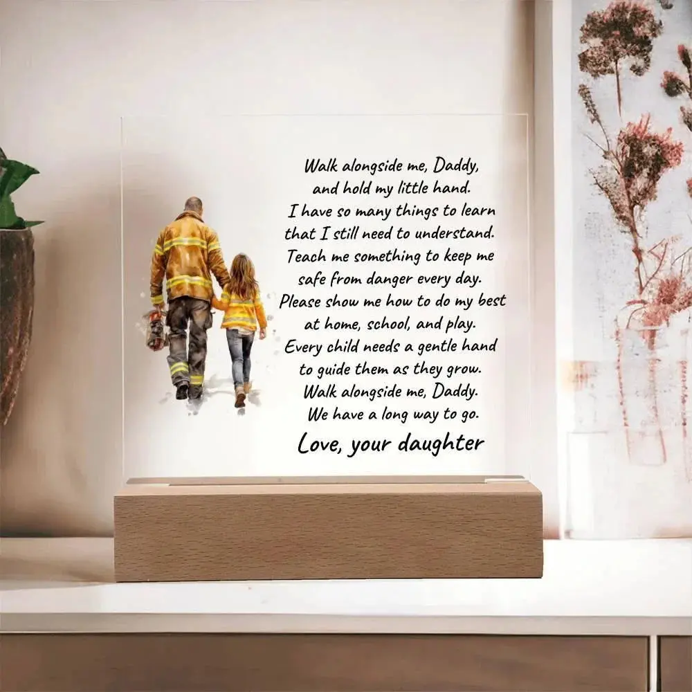 Personalized Firefighter Dad & Daughter Acrylic Plaque – Custom Poem Gift with Name – Heartfelt Father–Daughter Keepsake for Birthdays, Christmas, Father’s Day