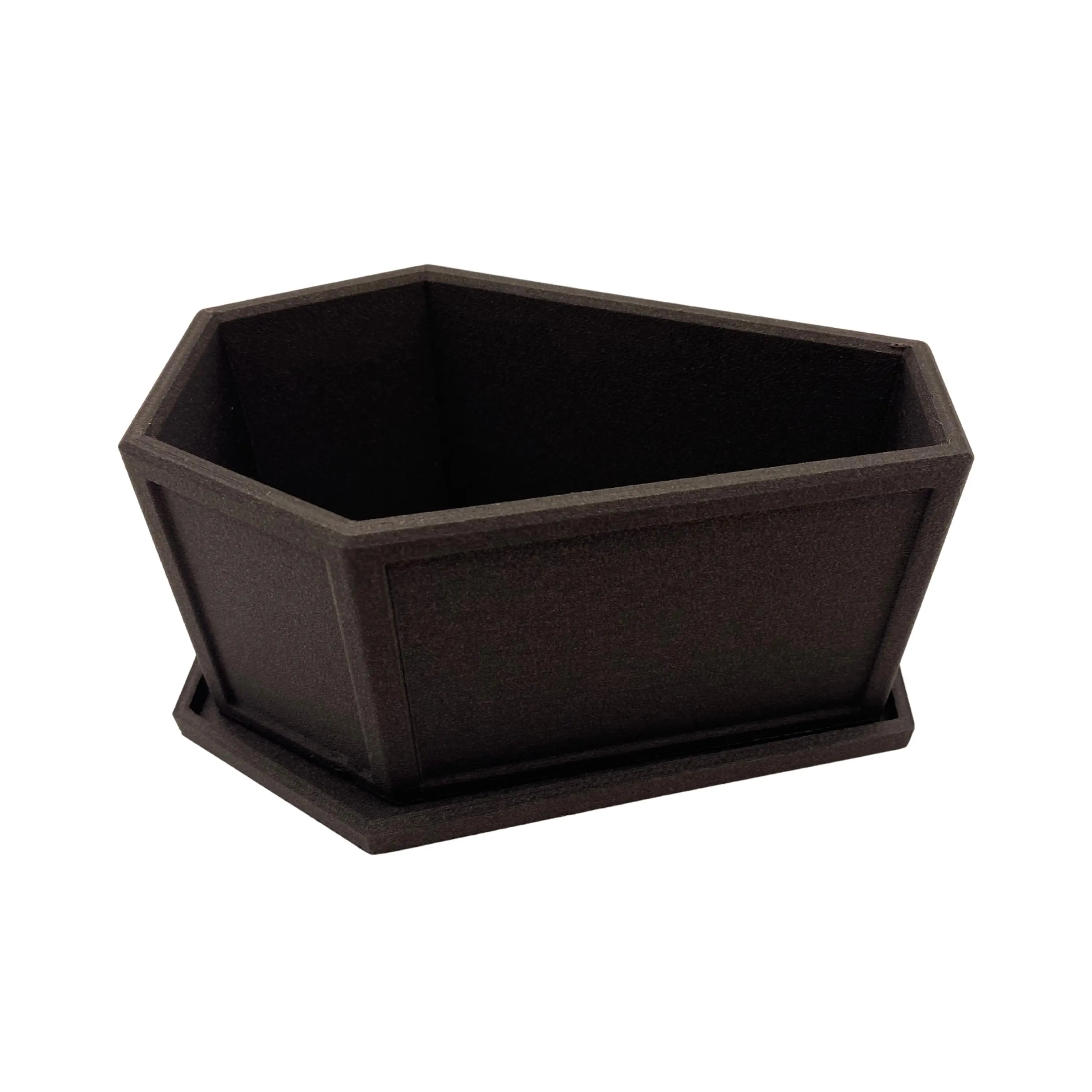 Black Coffin Planter with Matching Tray: Succulent Pot with Drainage (6")