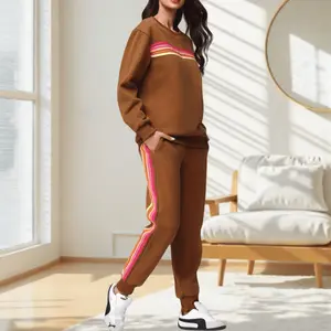 Women's Casual Striped Set | Cozy Rainbow Lounge Set   |  Style Active Set   |  Color-Fading Design   Set 2-piece sweatsuit sweat comfortable fashion daily comfort strip accent basic minimalist clothes womenswear suit