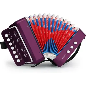 Button Accordion 10  Control Accordion include 3 Air Valve Easy to Play Lightweight Environmentally-friendly  Instrument for Early Childhood Developmet Fit for 3  and over (Purple)