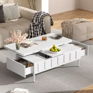 Lift Top Coffee Table with Drawers and Hidden Storage, Foldable Adjustable Tabletop, Practical Multi Purpose Center Table for Living Room, Den and Indoor Areas