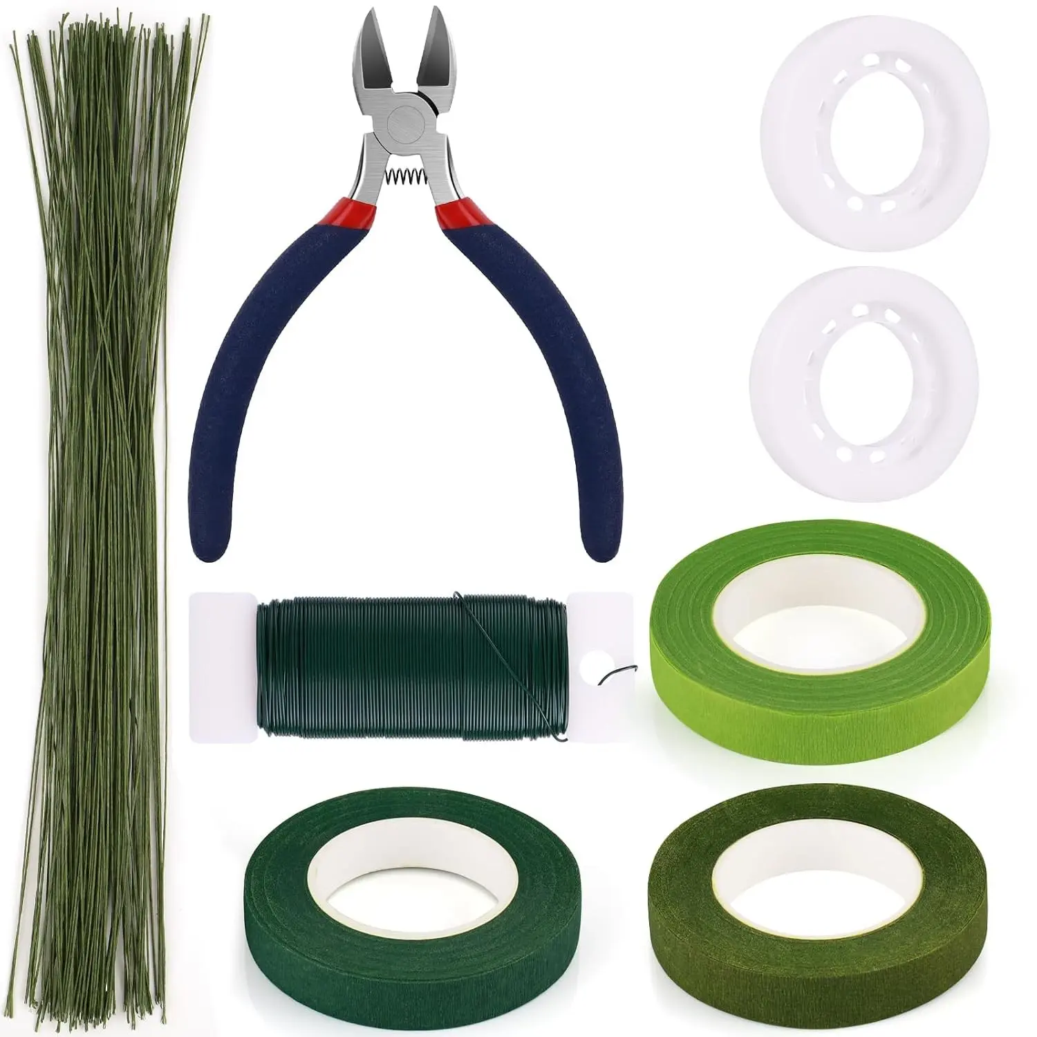 Floral Arrangement Kit with Cutter, 5 Rolls 1/2" Wide Floral Tapes, 100 pcs 26 Gauge Floral Stem Wire, 1 Roll 22 Gauge Floral Wire for Bouquet Stem Wrapping and Floral Crafts