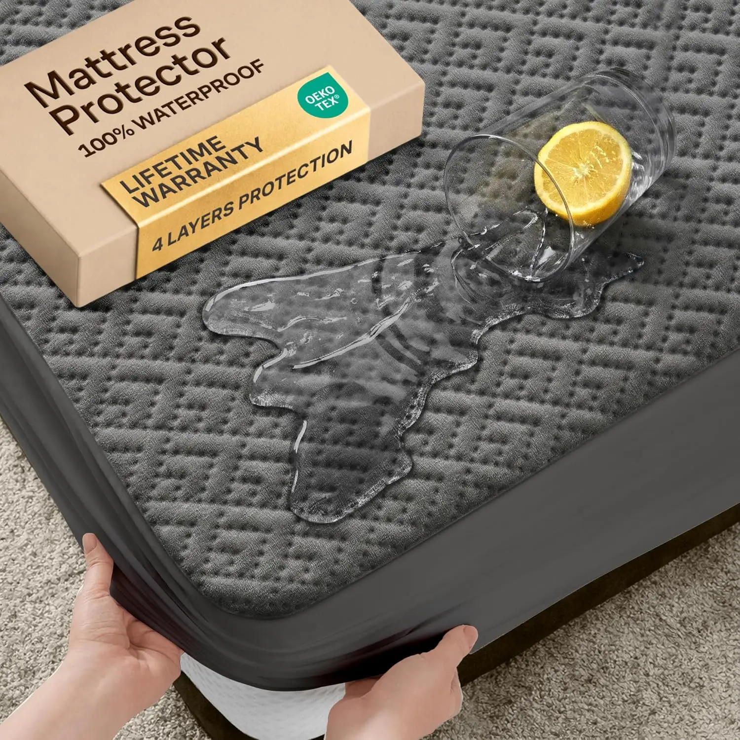 Niagara Twin Reusable Waterproof Mattress Protector - 100% PU, Noiseless, Cooling Bamboo Viscose, Breathable, 8-20 Inches Deep Pocket, Extra-Long Stretchy Sides, Machine Washable, Grey, Durable, Smooth Fitted Pad (Ideal for Parents, Bedwetting Protection)