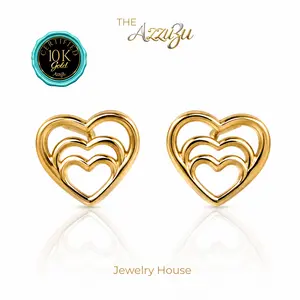 The AzzuZu 10K Yellow Gold "Layered Heart" Stud Earings