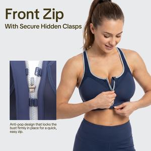 HSIA Speed Race Front Zip High Impact Plus Size Full Coverage Fixed Cups Racerback Sports Bras for Women Burst Proof Workout Bra Breathable Mesh Back Bra Adjustable Padded Straps Advanced Moisture Wicking Fabric Gym Running Bra for Big Bust Everyday