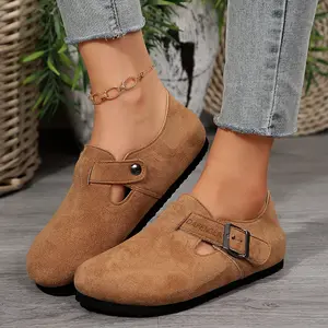 Women's Flat Heel Retro Suede Buckle Loafers Comfortable Daily Wear Slip-On Flats Indoor Outdoor Shoes