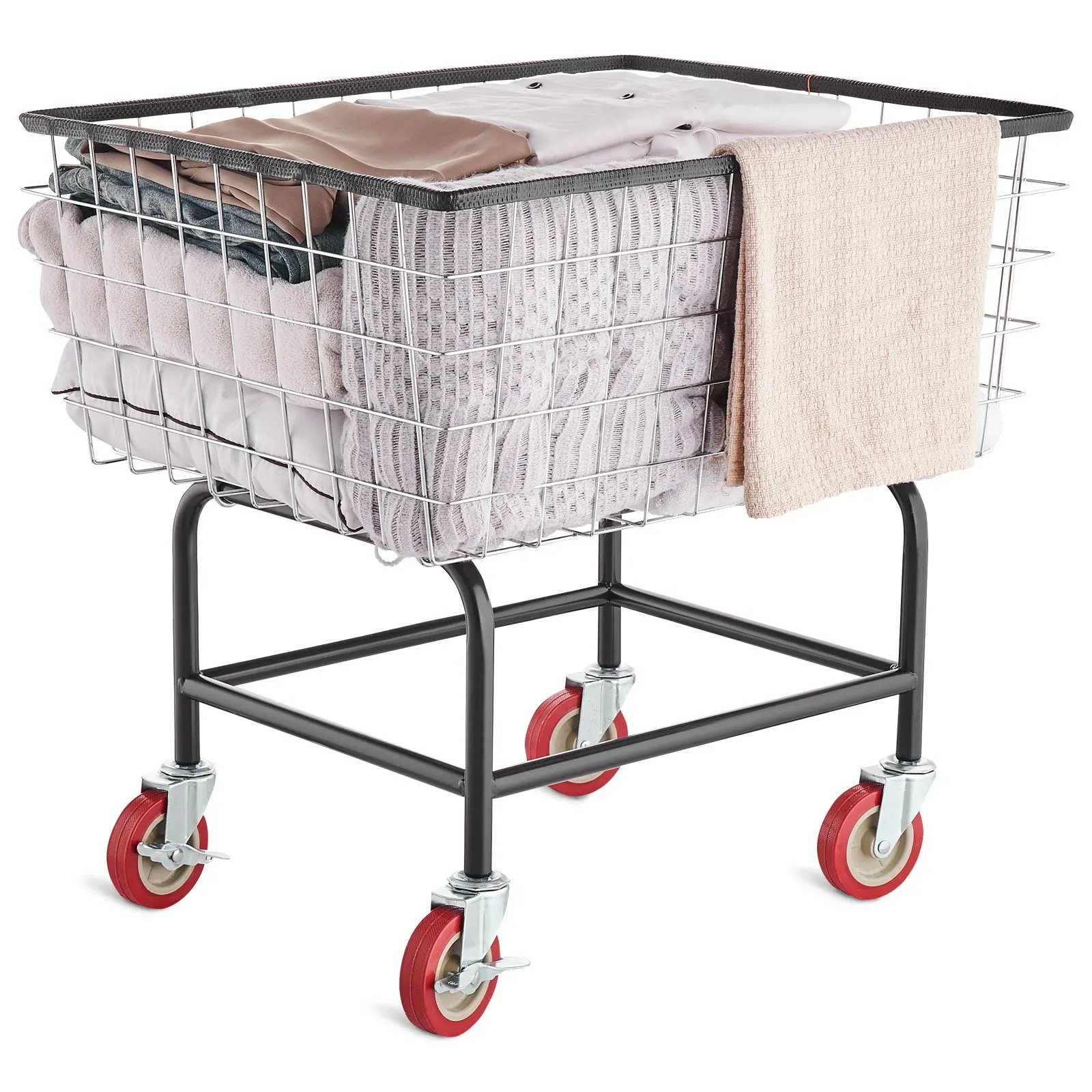 【Summerfinds】VEVOR Portable Commercial Galvanized Steel Wire Mesh Laundry Cart - Chrome-Finish Removable Basket, 2.5 Bushel Capacity, 26.7x21.7x26.4in Frame, 4in Anti-Skid Rubber Locking Casters, Durable Floor-Safe for Bathroom Transport