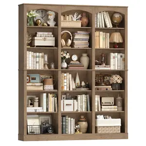 FOTOSOK Triple Wide Bookshelf, 18-Cube Bookcase and Bookshelves, 71.2" Triple Width 6 Tier Freestanding Arch Library Cabinet for Home Office Living Room