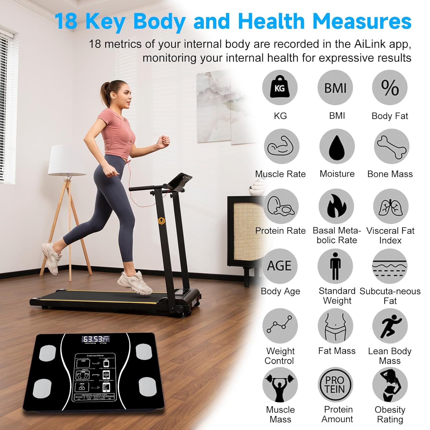 Smart Bathroom Scale for Body Weight, Digital Weighing Scale with BMI, Body Fat, Muscle Mass, Bluetooth Machine for People, Work with App, Compact Size, 400lb